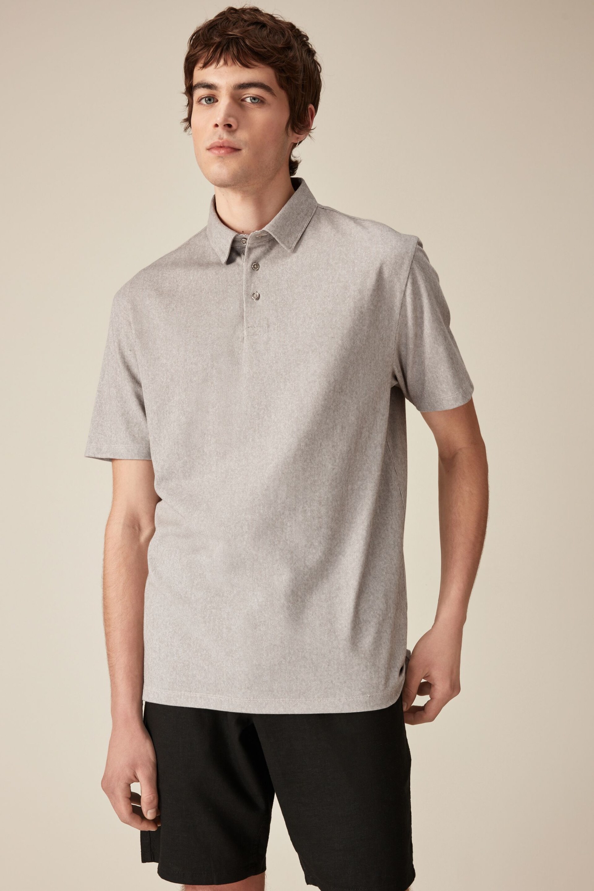 Neutral Oxford Cotton Blend Polo Shirt - Image 1 of 8