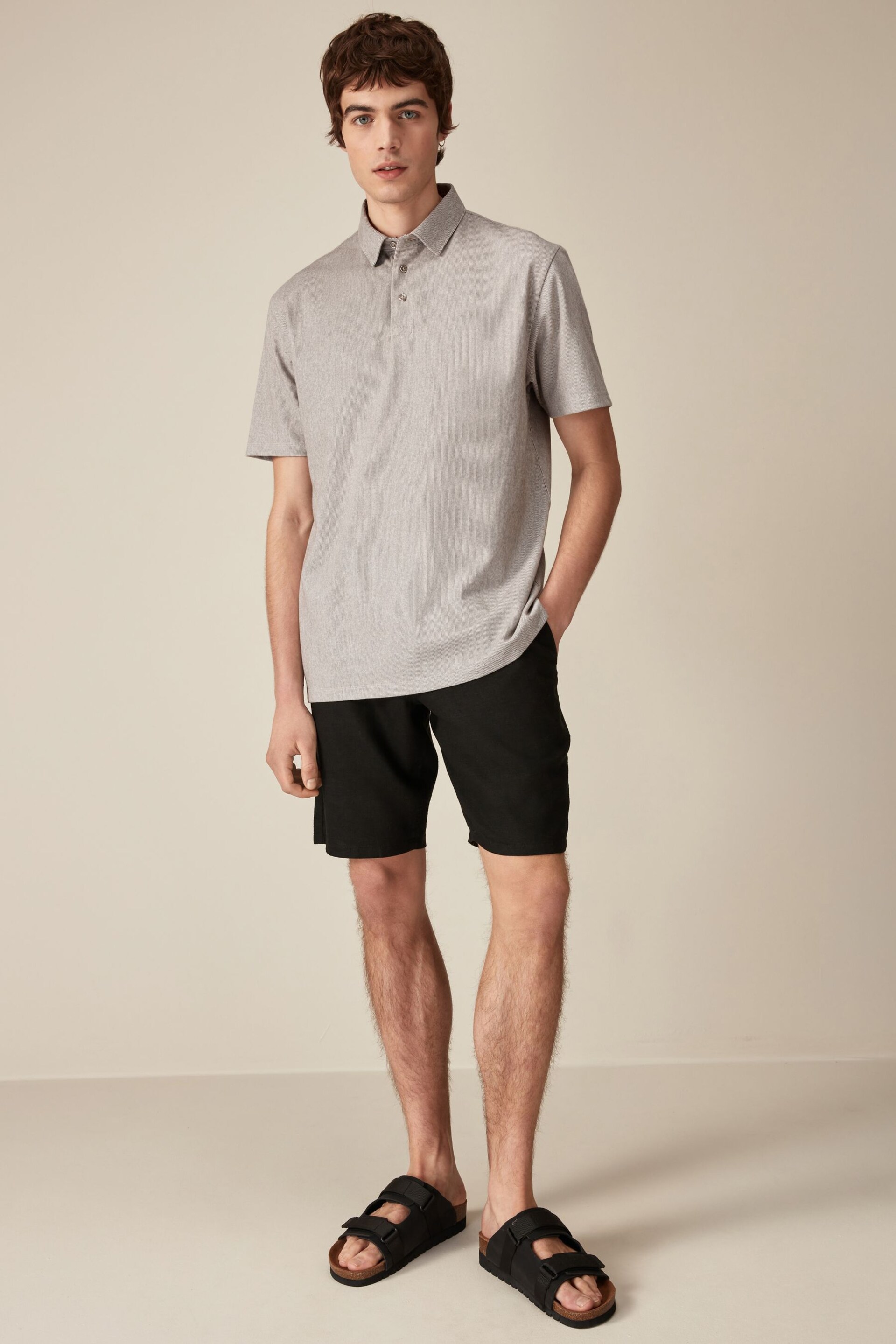 Neutral Oxford Cotton Blend Polo Shirt - Image 2 of 8