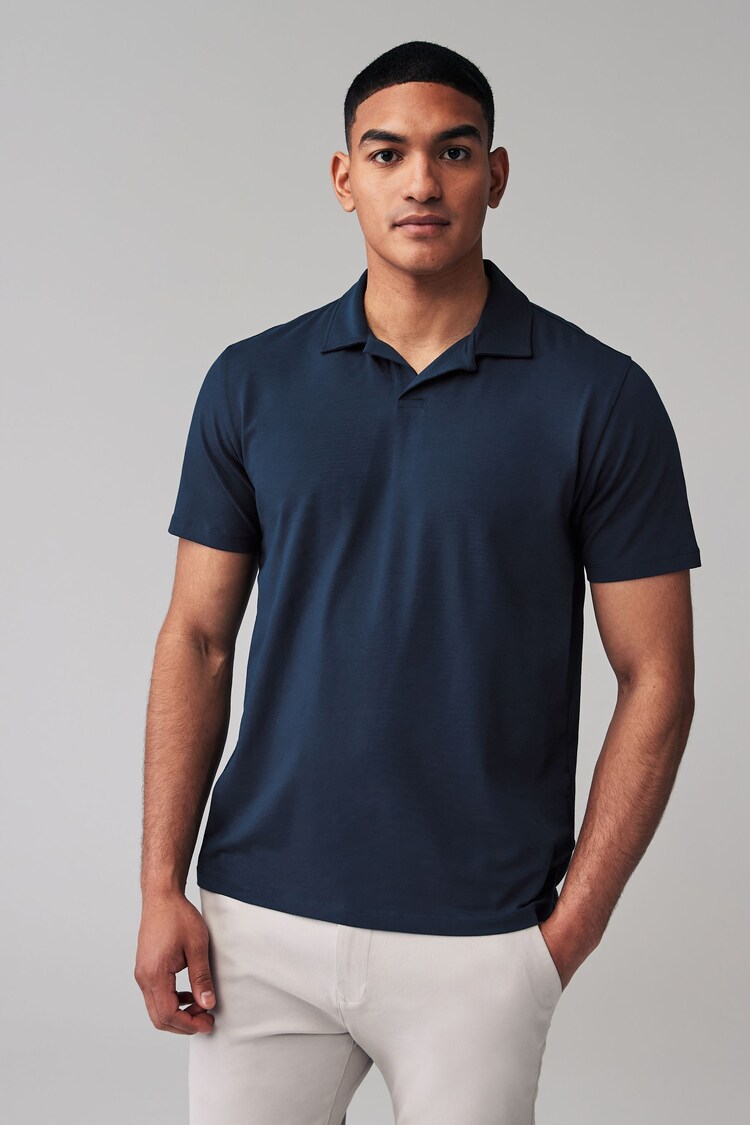 Blue/Navy/Ecru Cuban Collar Regular Fit Short Sleeve Jersey Polo Shirts 3 Pack - Image 8 of 11