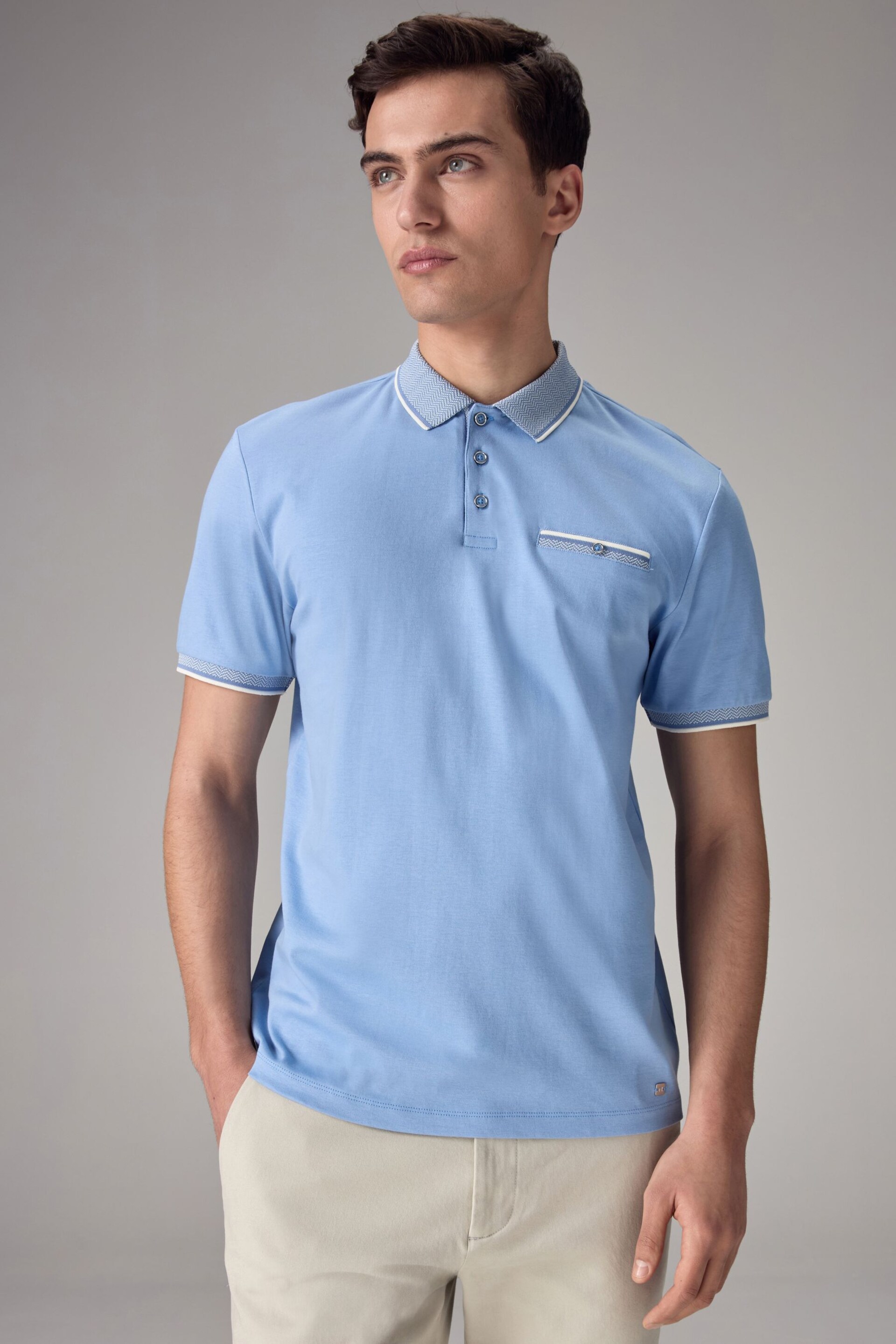 Light Blue Short Sleeve Smart Collar Polo Shirt - Image 1 of 9