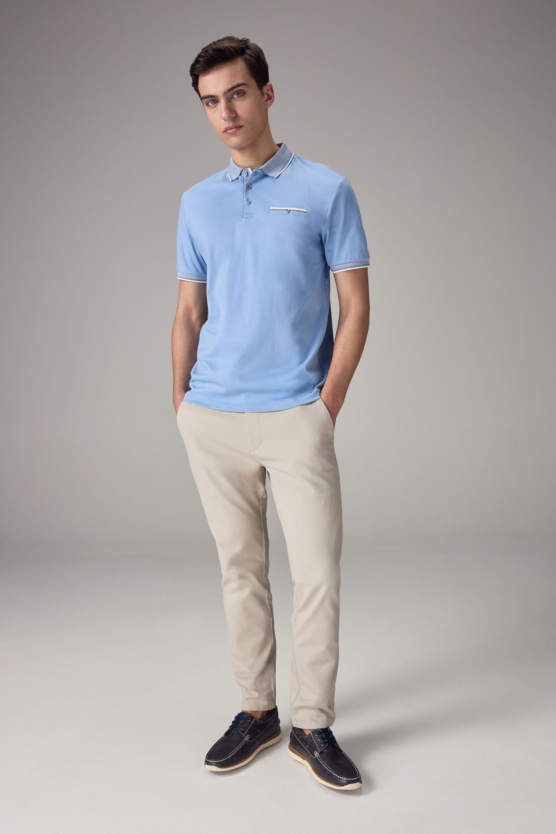 Light Blue Short Sleeve Smart Collar Polo Shirt - Image 2 of 9