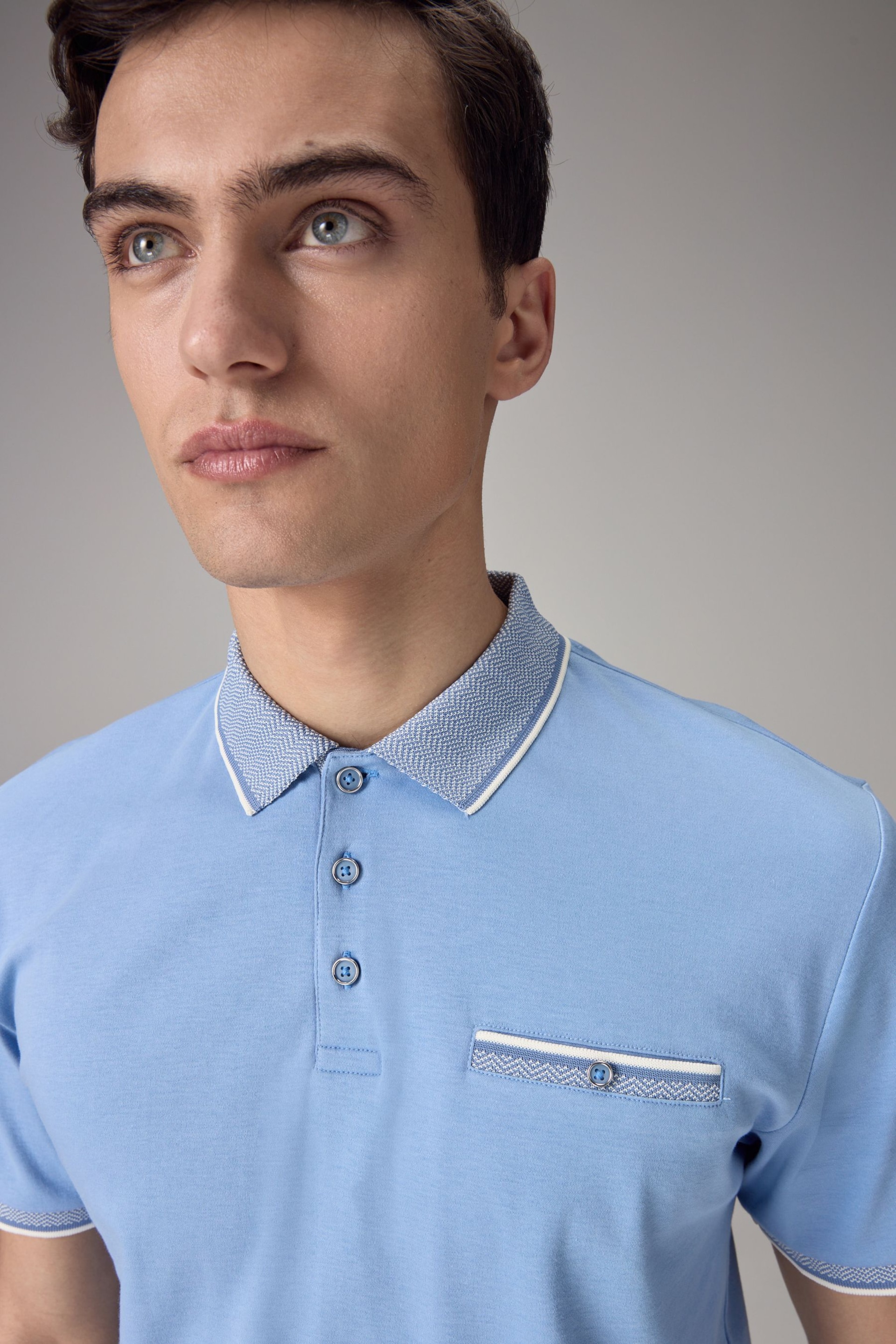 Light Blue Short Sleeve Smart Collar Polo Shirt - Image 4 of 9