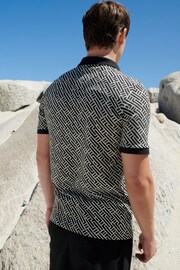 Black/White Cuban Collar Pattern Polo Shirt - Image 4 of 8