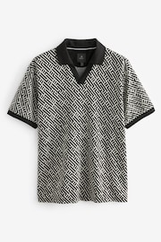 Black/White Cuban Collar Pattern Polo Shirt - Image 6 of 8