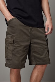 Khaki Green Premium Washed Cotton Cargo Shorts - Image 1 of 10