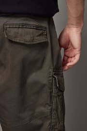 Khaki Green Premium Washed Cotton Cargo Shorts - Image 4 of 10