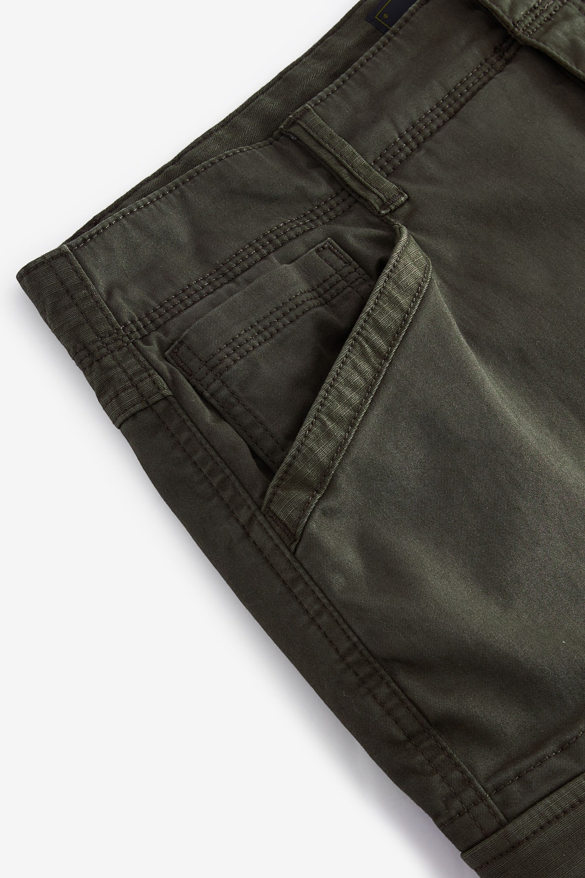 Khaki Green Premium Washed Cotton Cargo Shorts - Image 9 of 10