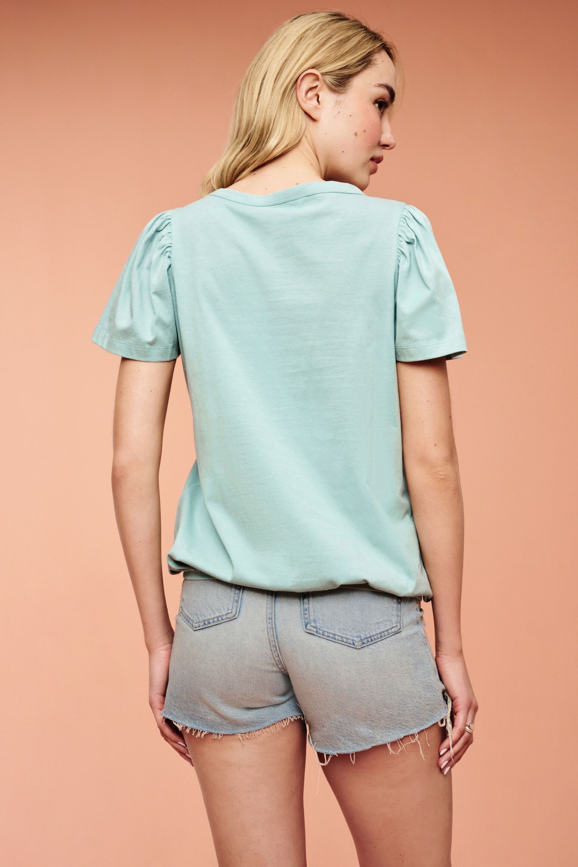 Sage Green Short Sleeve Sparkle Jersey Bubblehem Top - Image 4 of 4