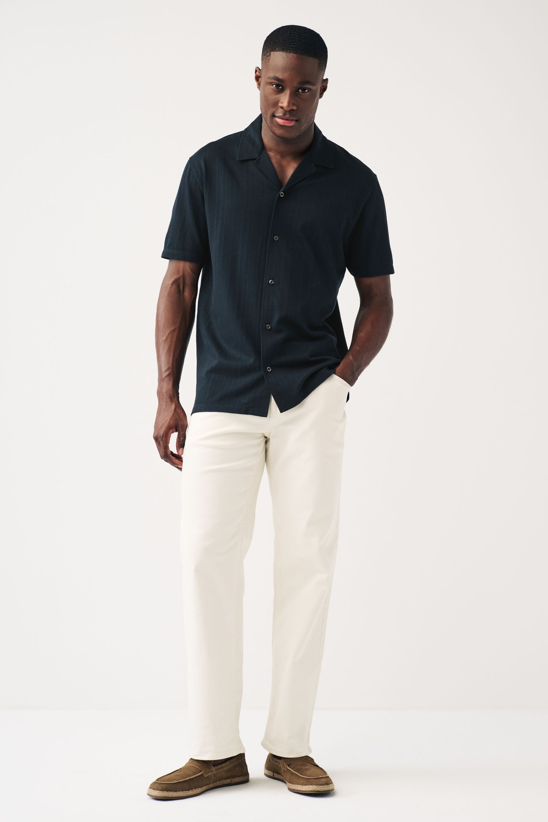 Navy Textured Jersey Short Sleeve Shirt - Image 2 of 8