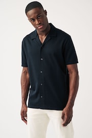 Navy Textured Jersey Short Sleeve Shirt - Image 3 of 8