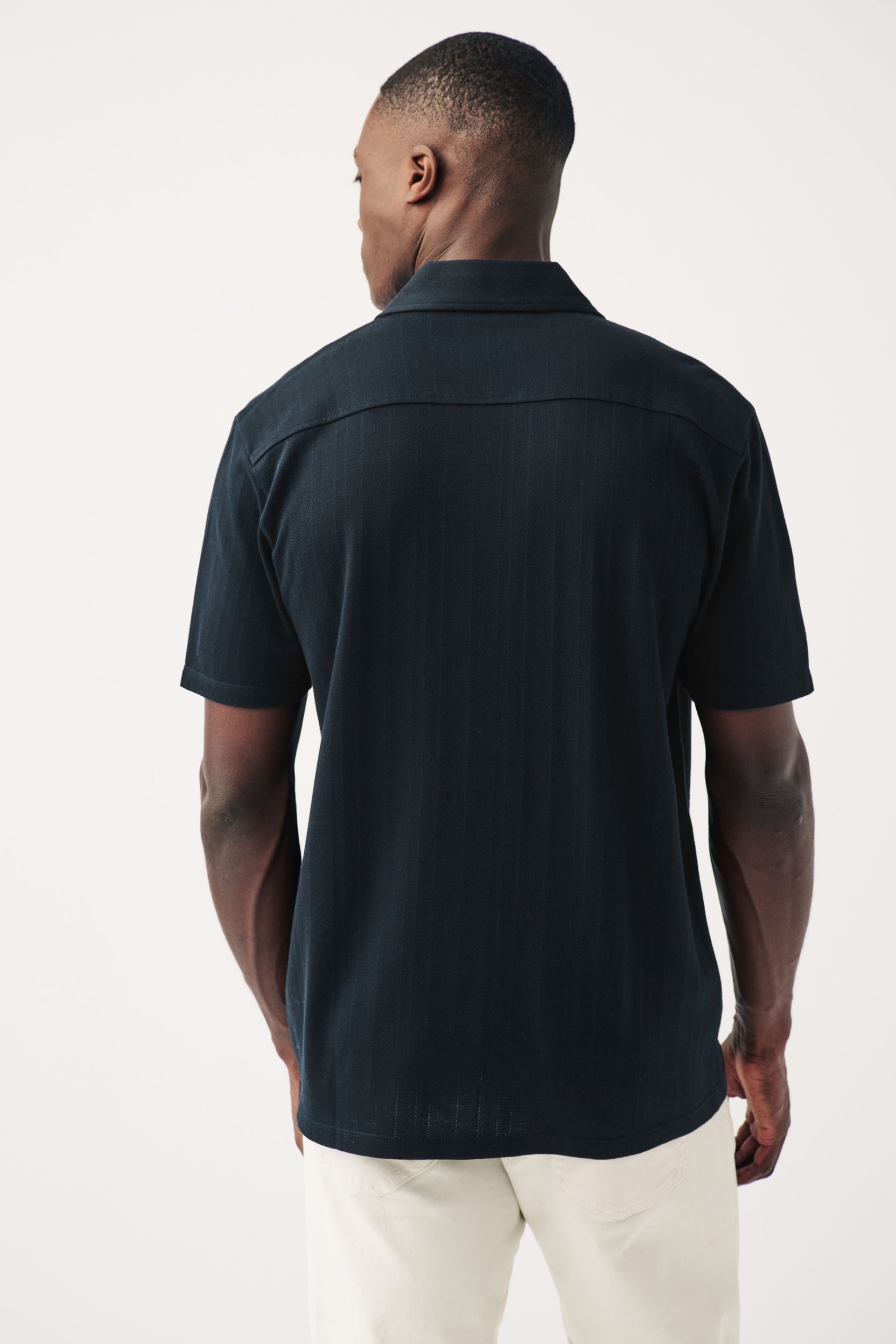 Navy Textured Jersey Short Sleeve Shirt - Image 4 of 8