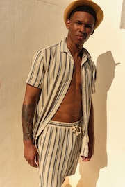 Cream/Blue Striped Textured Dock Shorts - Image 1 of 8