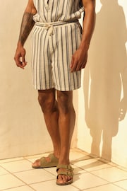 Cream/Blue Striped Textured Dock Shorts - Image 2 of 8