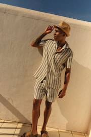 Cream/Blue Striped Textured Dock Shorts - Image 3 of 8