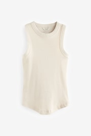 Oatmeal Ribbed Racer Tank Vest Sleeveless Top - Image 3 of 4