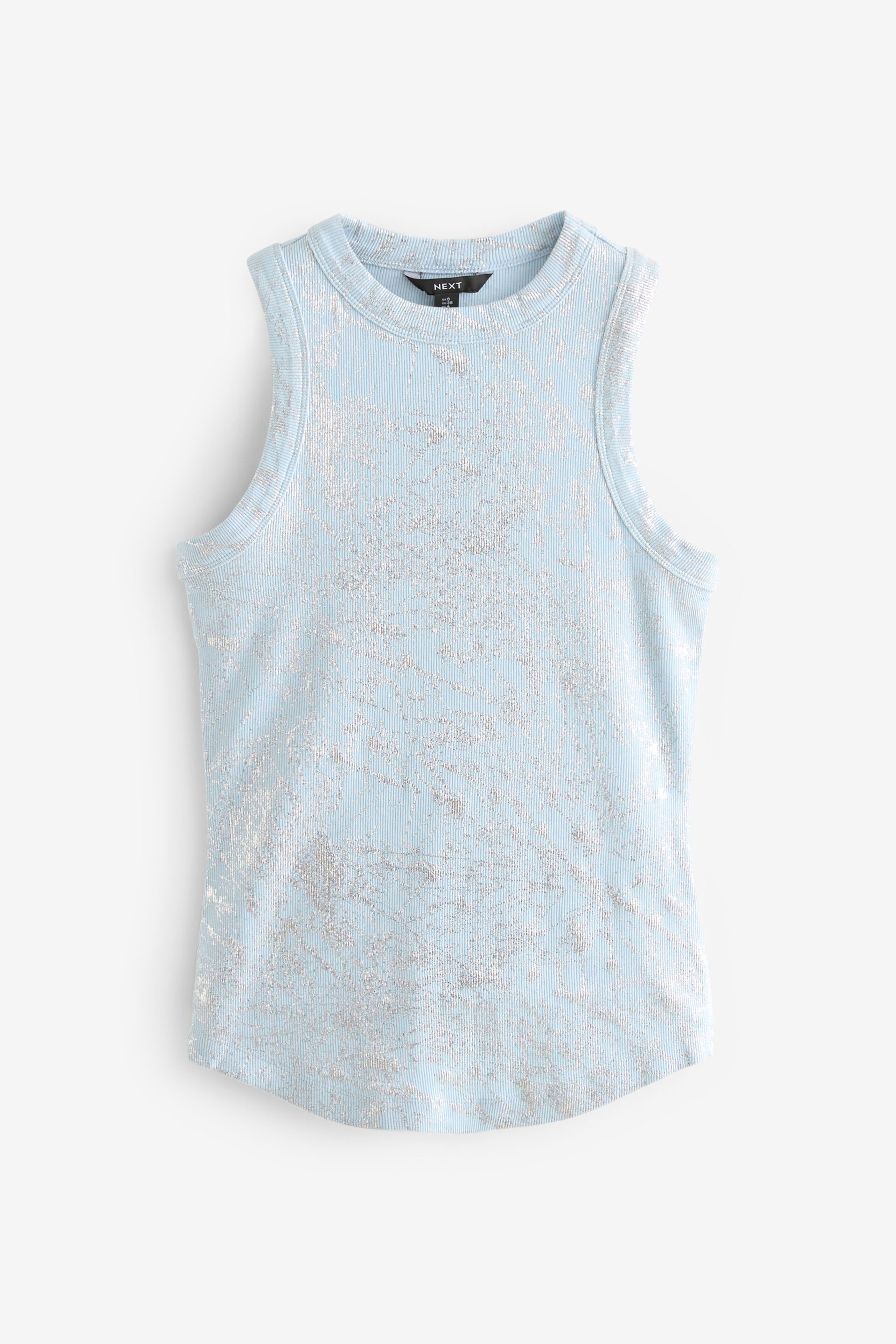 Light Blue Metallic Foil Print Sparkle Tank Vest - Image 7 of 7