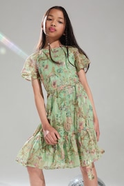 Lipsy Green Floral Sparkle Shift Occasion Dress (From 2-16yrs) - Image 1 of 4