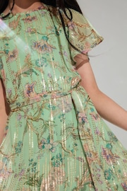 Lipsy Green Floral Sparkle Shift Occasion Dress (From 2-16yrs) - Image 3 of 4