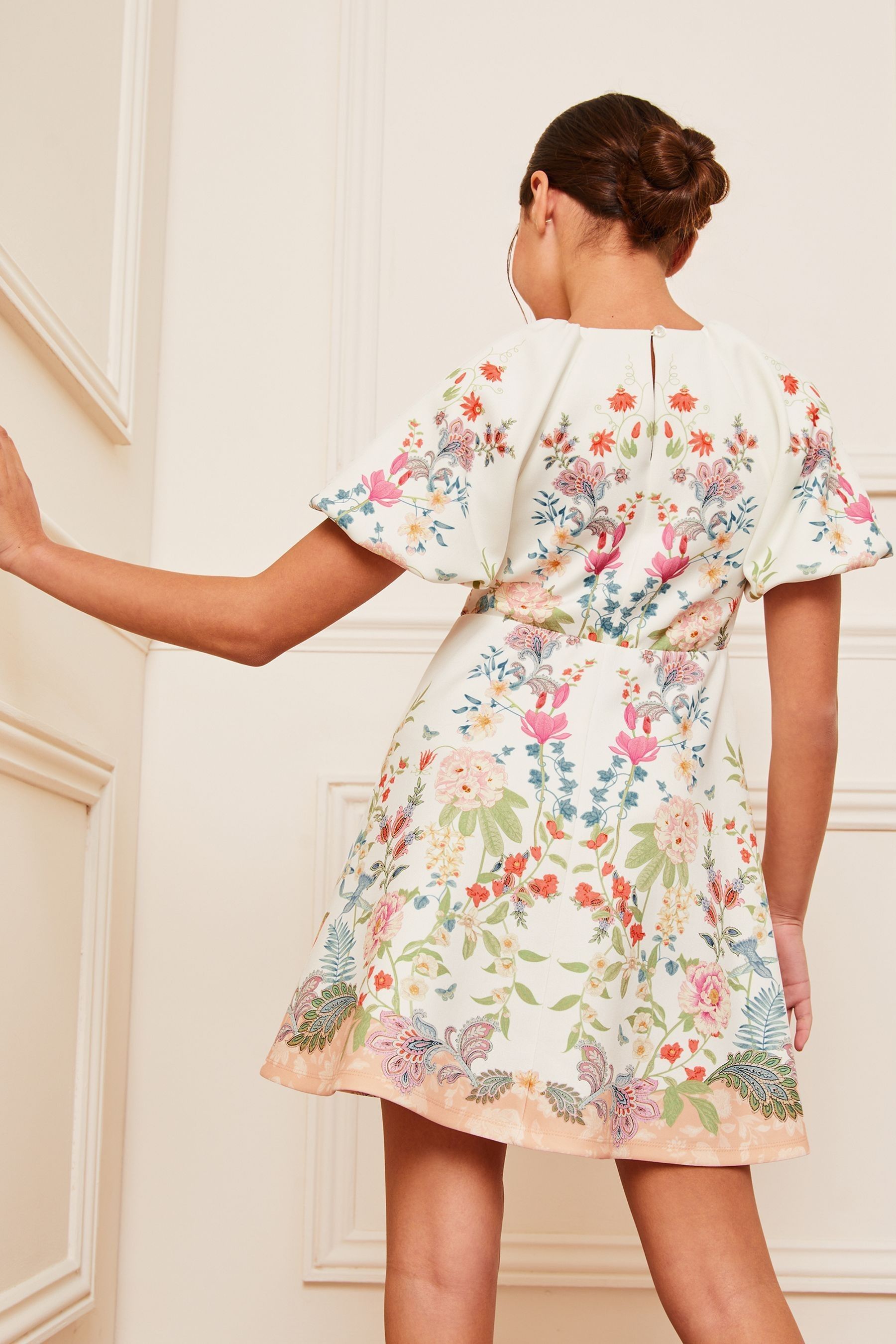 Buy Lipsy White Print Puff Sleeve Scuba Occasion Dress 5 16yrs from the Next UK online shop