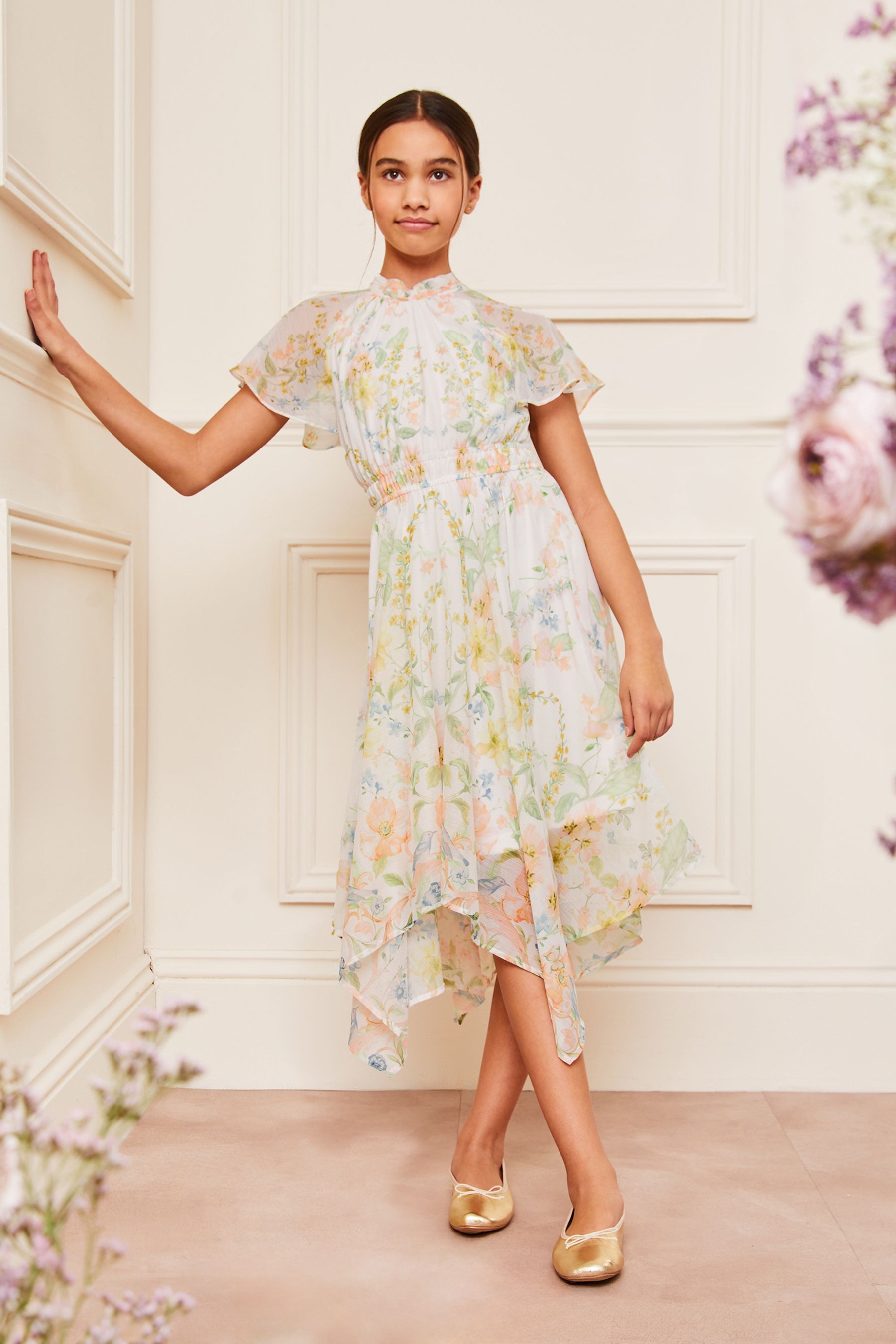 Buy Lipsy White Floral Chiffon Hanky Hem Occasion Dress 5 16yrs from Next Canada