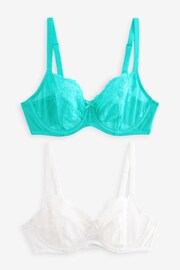Teal Blue/White Non Pad Balcony DD+ Lace Bras 2 Pack - Image 1 of 9