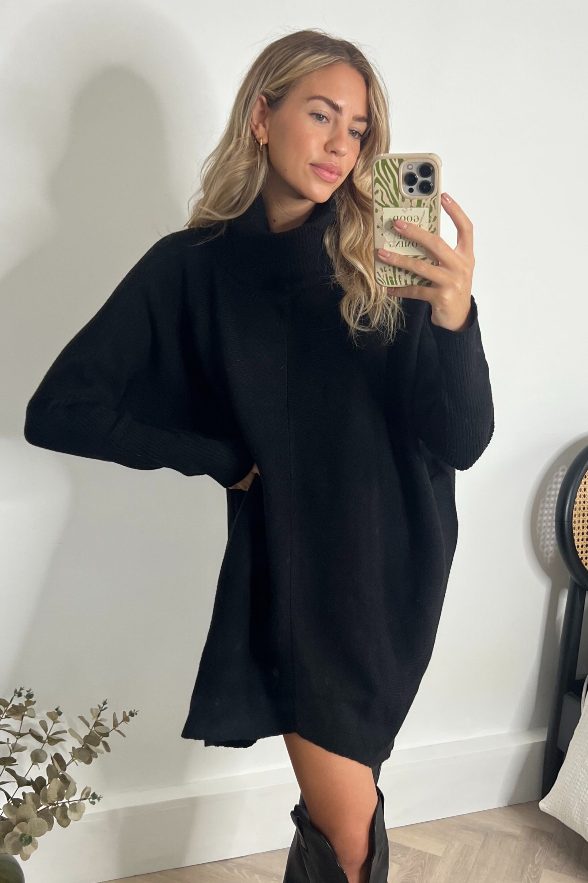 Style Cheat Black Hope Knitted High Neck Longline Jumper - Image 4 of 4