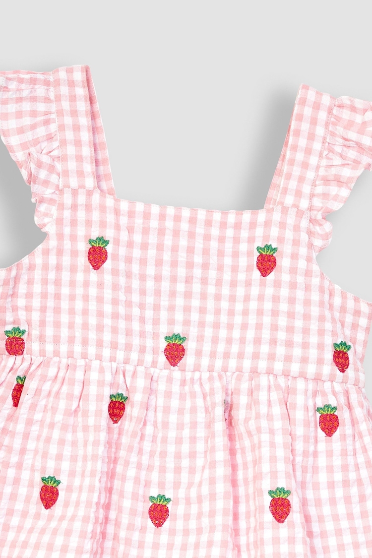 JoJo Maman Bébé Pink 2-Piece Strawberry Seersucker Blouse & Shorts Set - Image 4 of 4