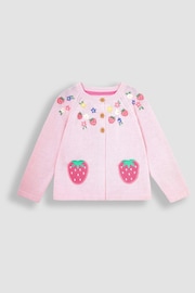 JoJo Maman Bébé Pink Strawberry Novelty Pocket Cardigan - Image 4 of 6