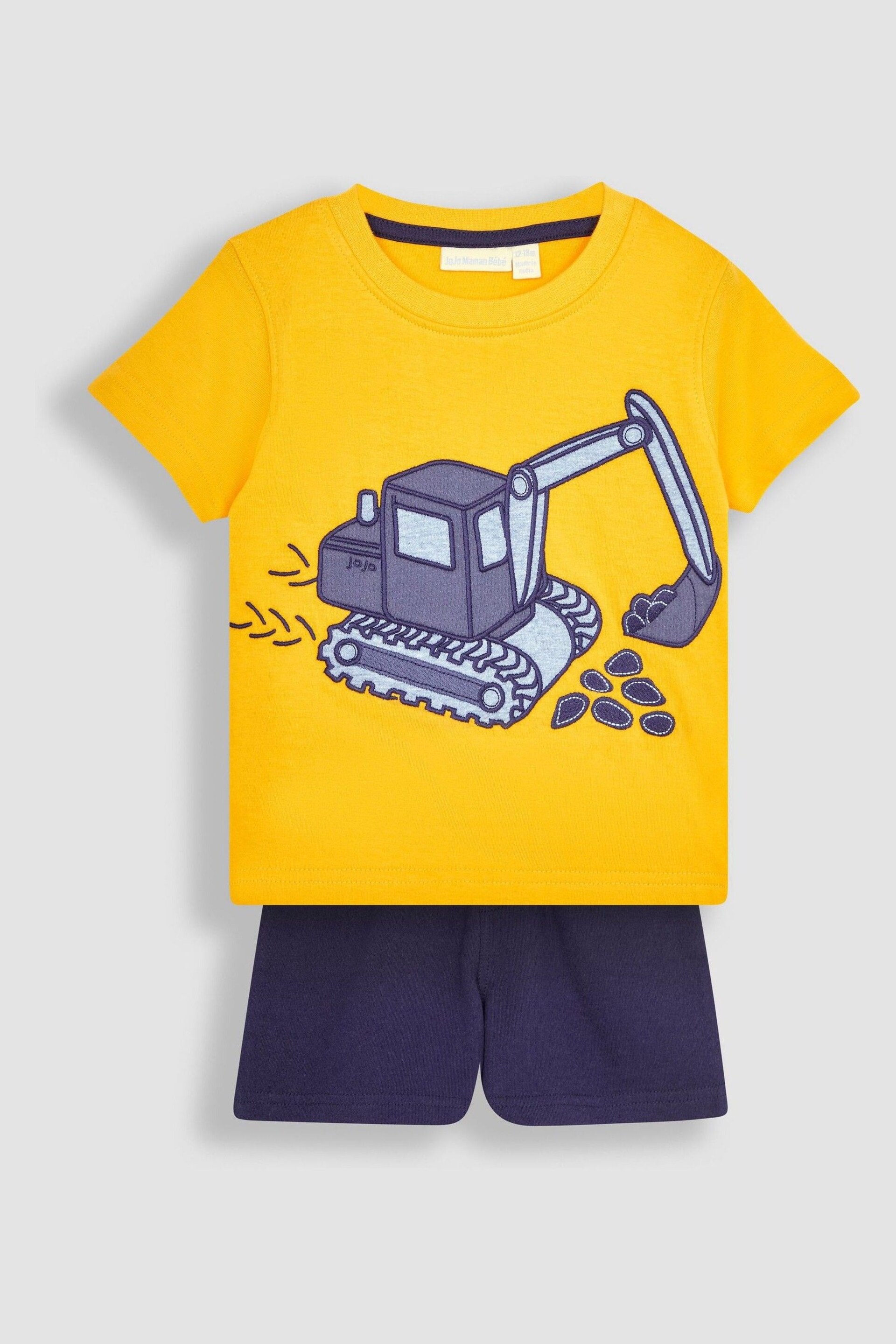 JoJo Maman Bébé Yellow Digger Appliqué T-Shirt and Shorts Set - Image 1 of 5