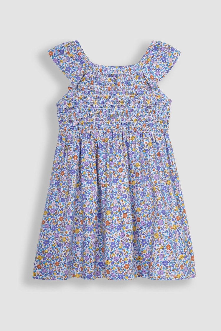 JoJo Maman Bébé Lilac Ditsy Floral Ruffle Shoulder Smocked Jersey Dress - Image 1 of 3