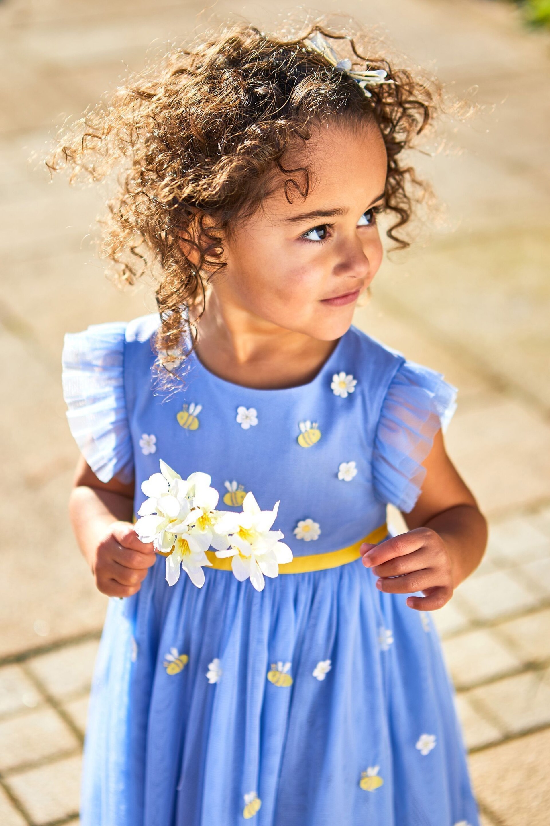 JoJo Maman Bébé Cornflower Daisy & Bee Embroidered Tulle Party Dress - Image 3 of 7