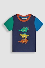JoJo Maman Bébé Navy Blue Dino Appliqué Motif T-Shirt - Image 1 of 3