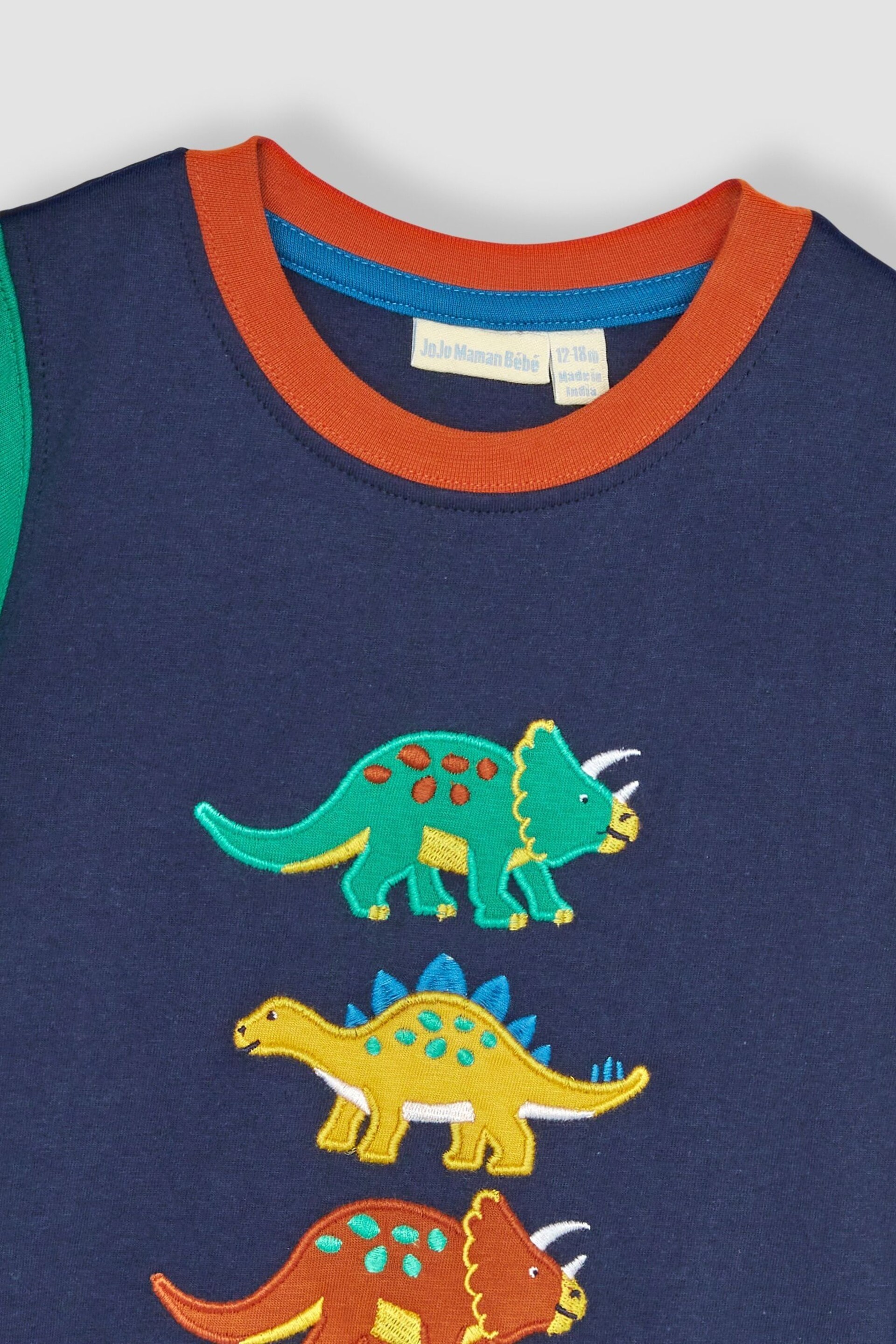 JoJo Maman Bébé Navy Blue Dino Appliqué Motif T-Shirt - Image 2 of 3