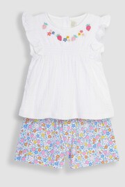 JoJo Maman Bébé White 2-Piece Crinkle Cotton Blouse & Pretty Shorts Set - Image 1 of 4