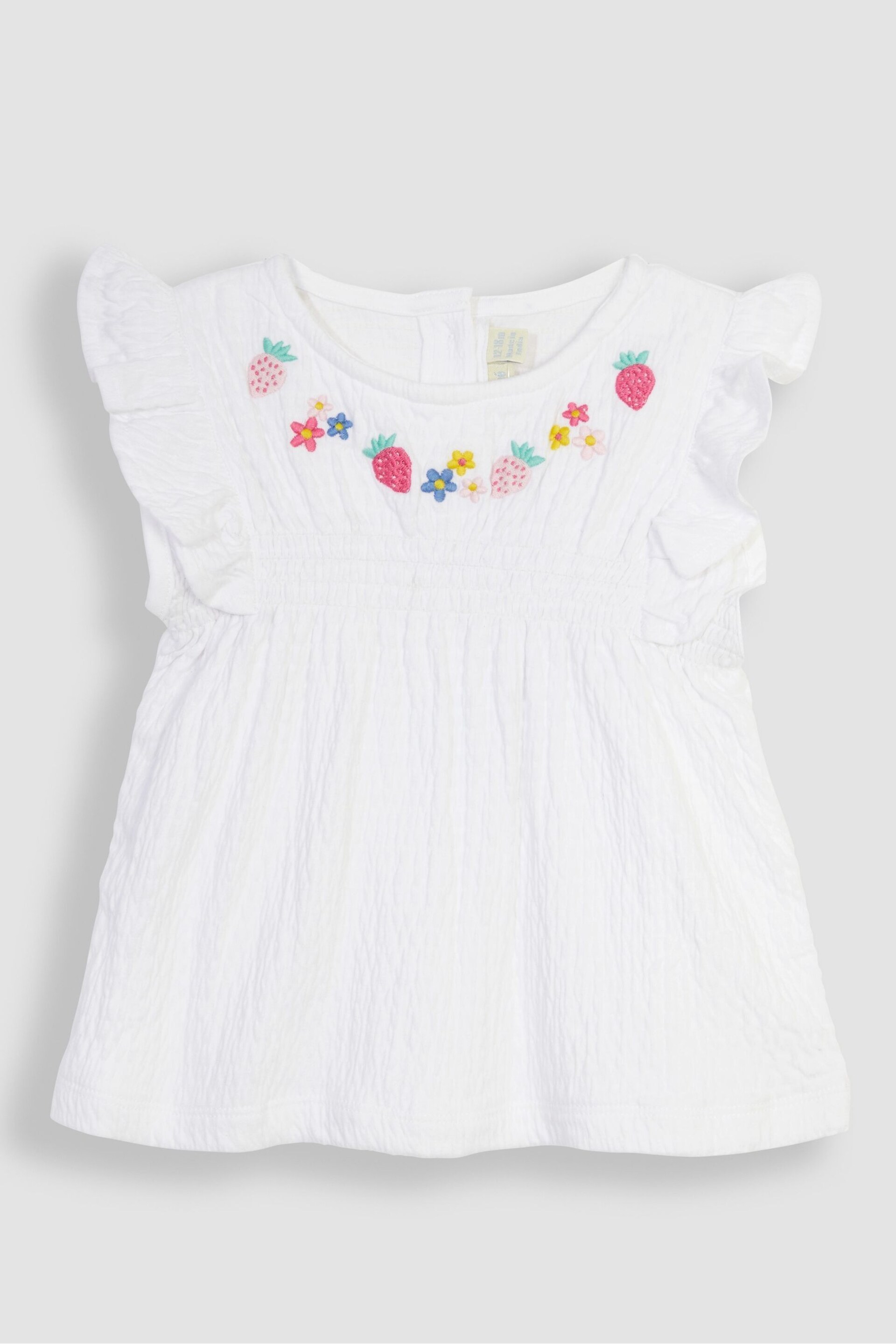 JoJo Maman Bébé White 2-Piece Crinkle Cotton Blouse & Pretty Shorts Set - Image 2 of 4