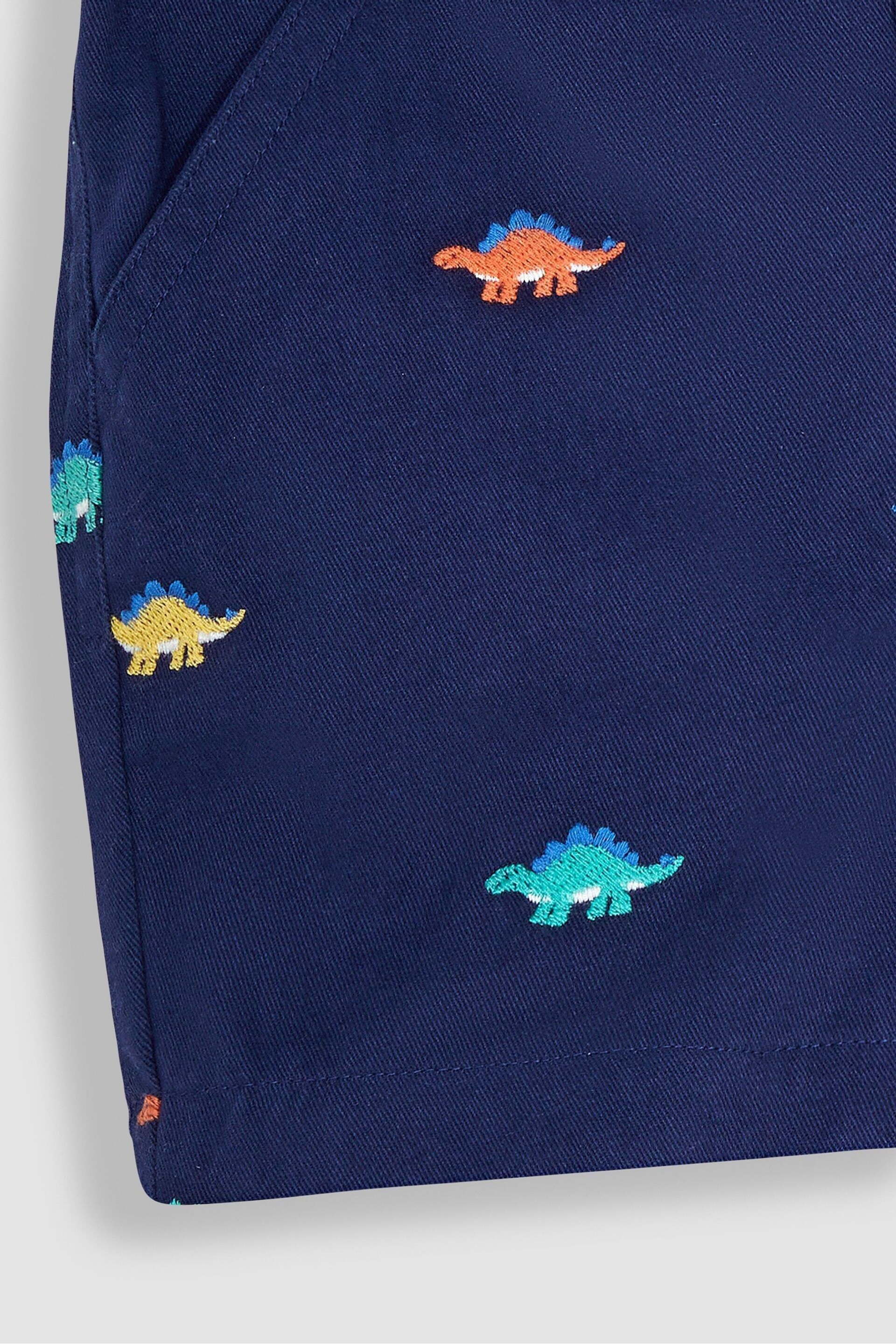 JoJo Maman Bébé Navy Blue Stegosaurus Embroidered Twill Shorts - Image 3 of 3