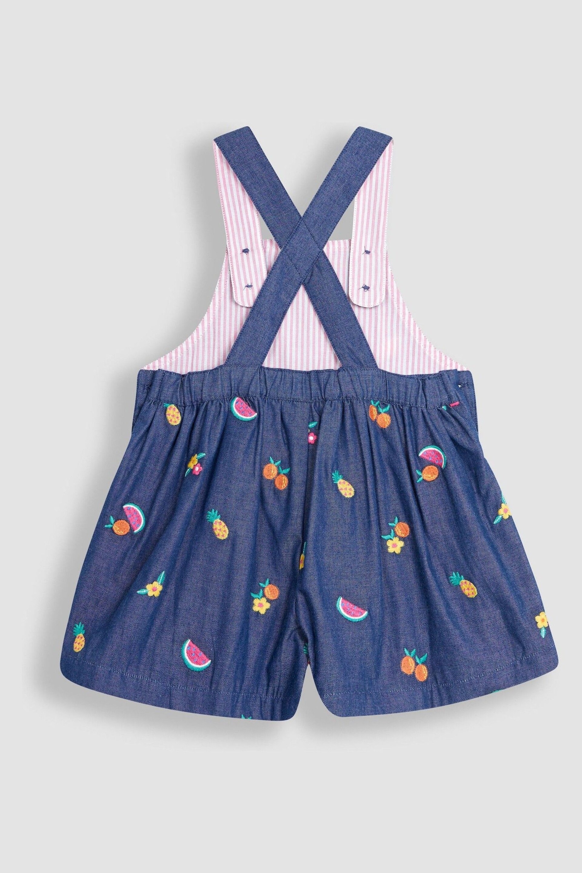 JoJo Maman Bébé Chambray Summer Fruits Embroidered Culotte Dungarees - Image 2 of 3