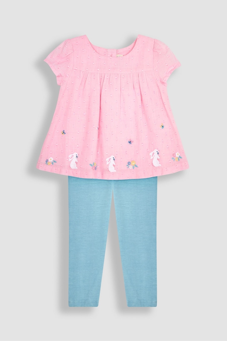 JoJo Maman Bébé Pink Bunny 2-Piece Appliqué Blouse & Leggings Set - Image 1 of 5