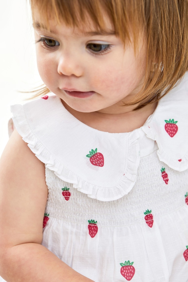 JoJo Maman Bébé White Strawberry Peter Pan Smocked Top - Image 5 of 5