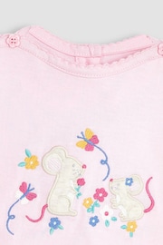 JoJo Maman Bébé Pink 3-Piece Mouse Crinkle Cotton Top & Trousers Set - Image 5 of 5