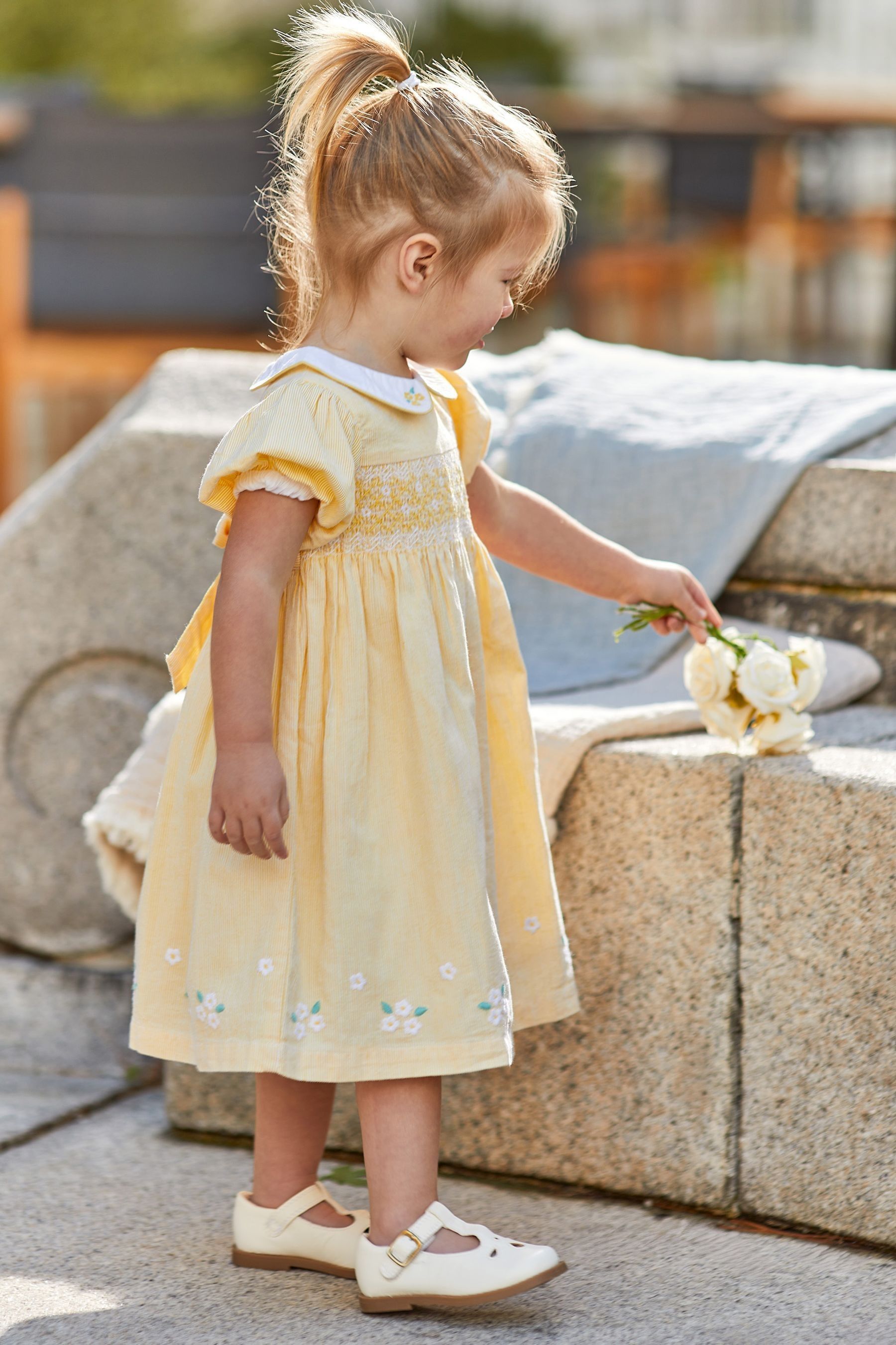 Buy JoJo Maman Bebe Yellow Daisy Embroidered Peter Pan Smocked Party Dress from Next Australia