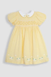 JoJo Maman Bébé Yellow Daisy Embroidered Peter Pan Smocked Party Dress - Image 4 of 7