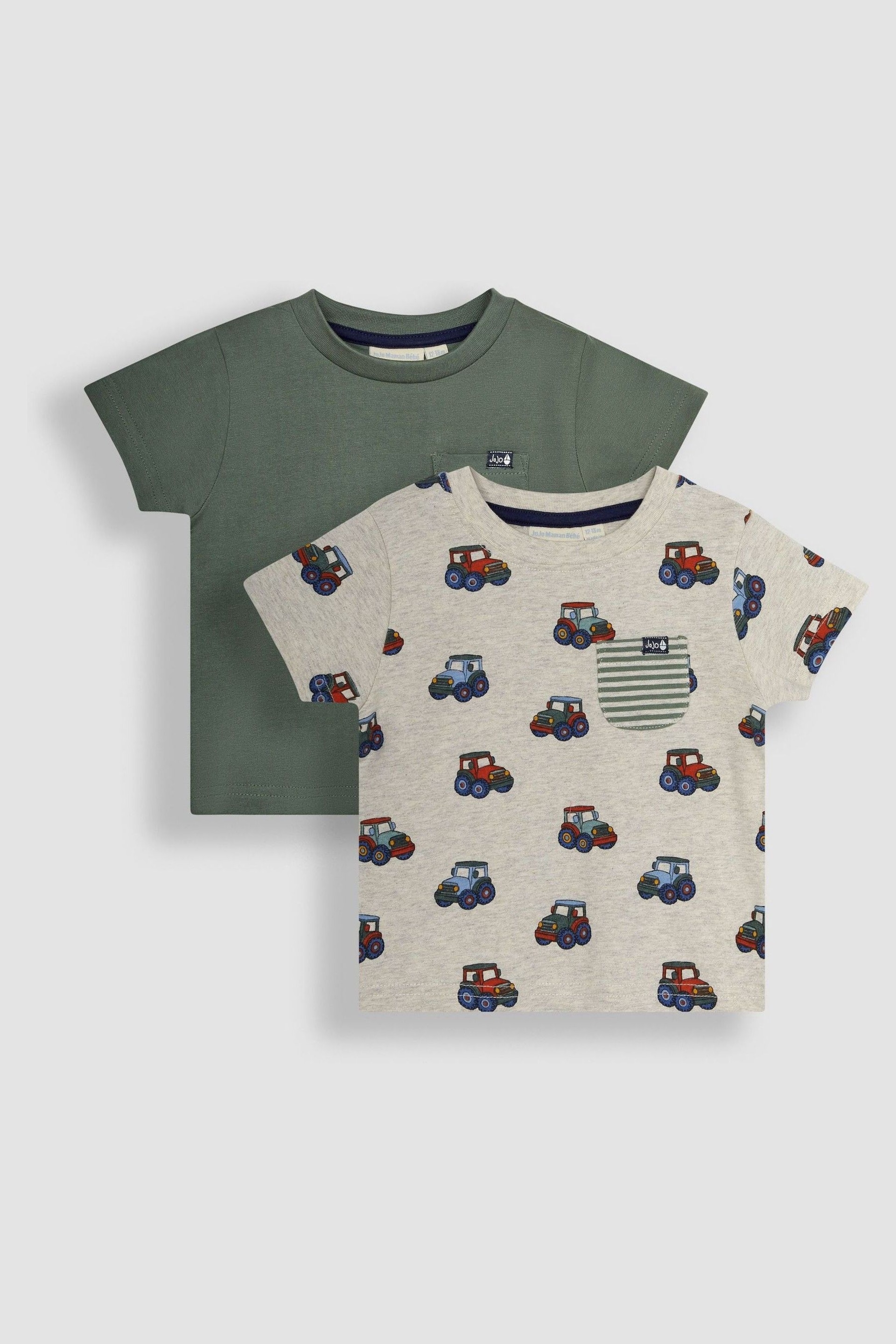 JoJo Maman Bébé Natural Tractor 2-Pack Pocket T-Shirts - Image 1 of 4