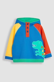 JoJo Maman Bébé Blue Dino Appliqué Hooded Sweatshirt - Image 2 of 4