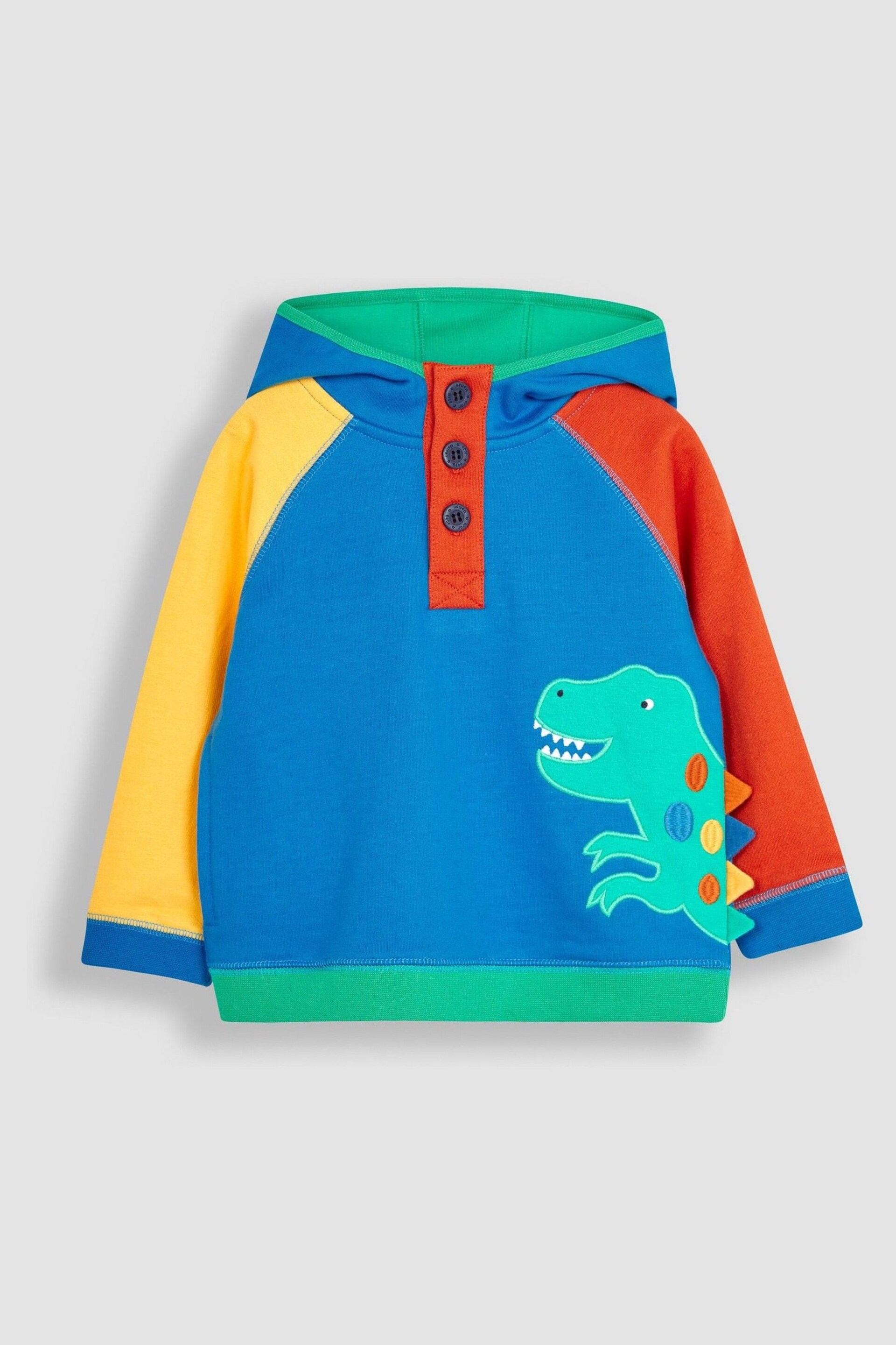 JoJo Maman Bébé Blue Dino Appliqué Hooded Sweatshirt - Image 2 of 4