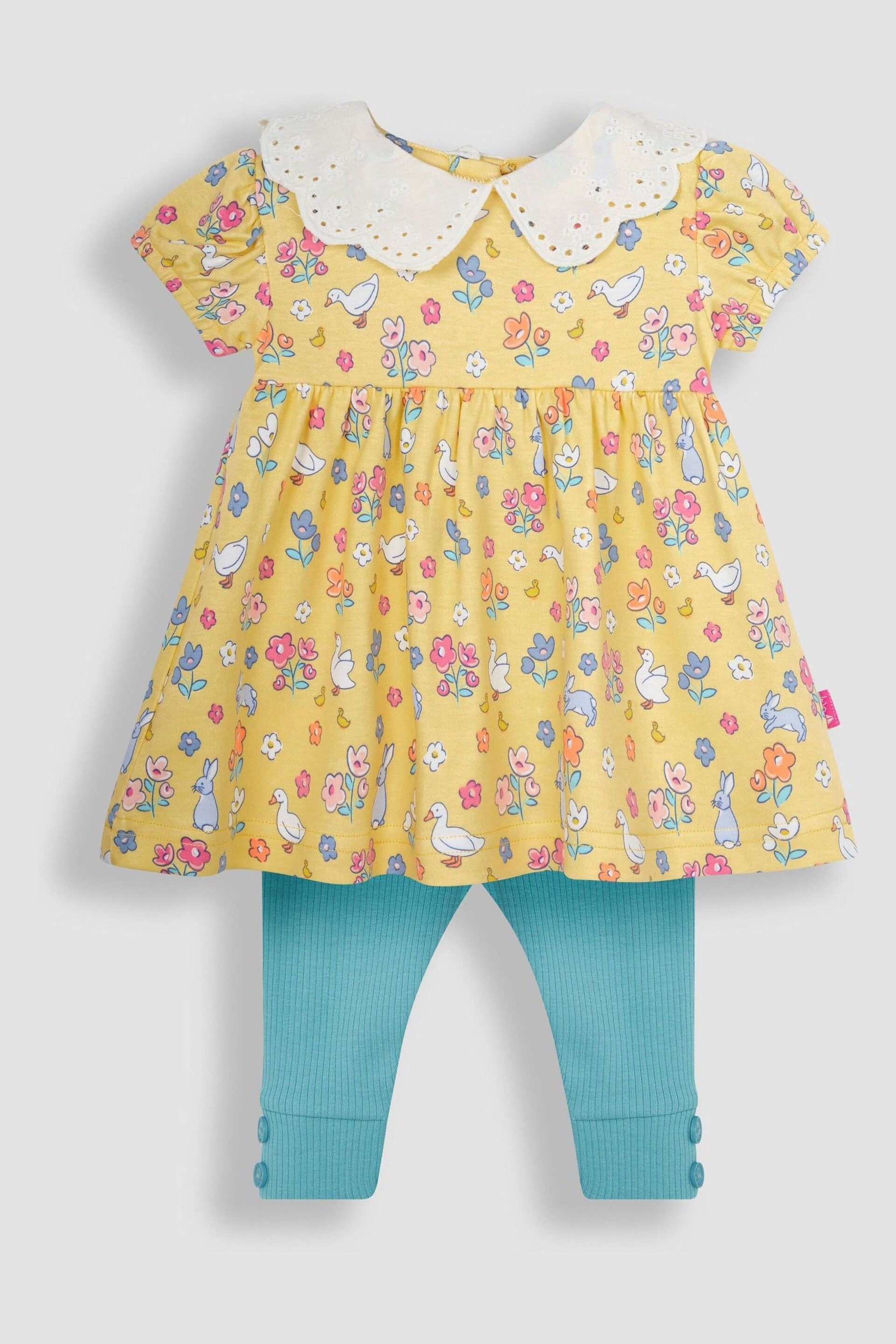 JoJo Maman Bébé Yellow Duck 2-Piece Floral Collar Tunic & Rib Leggings Set - Image 2 of 6