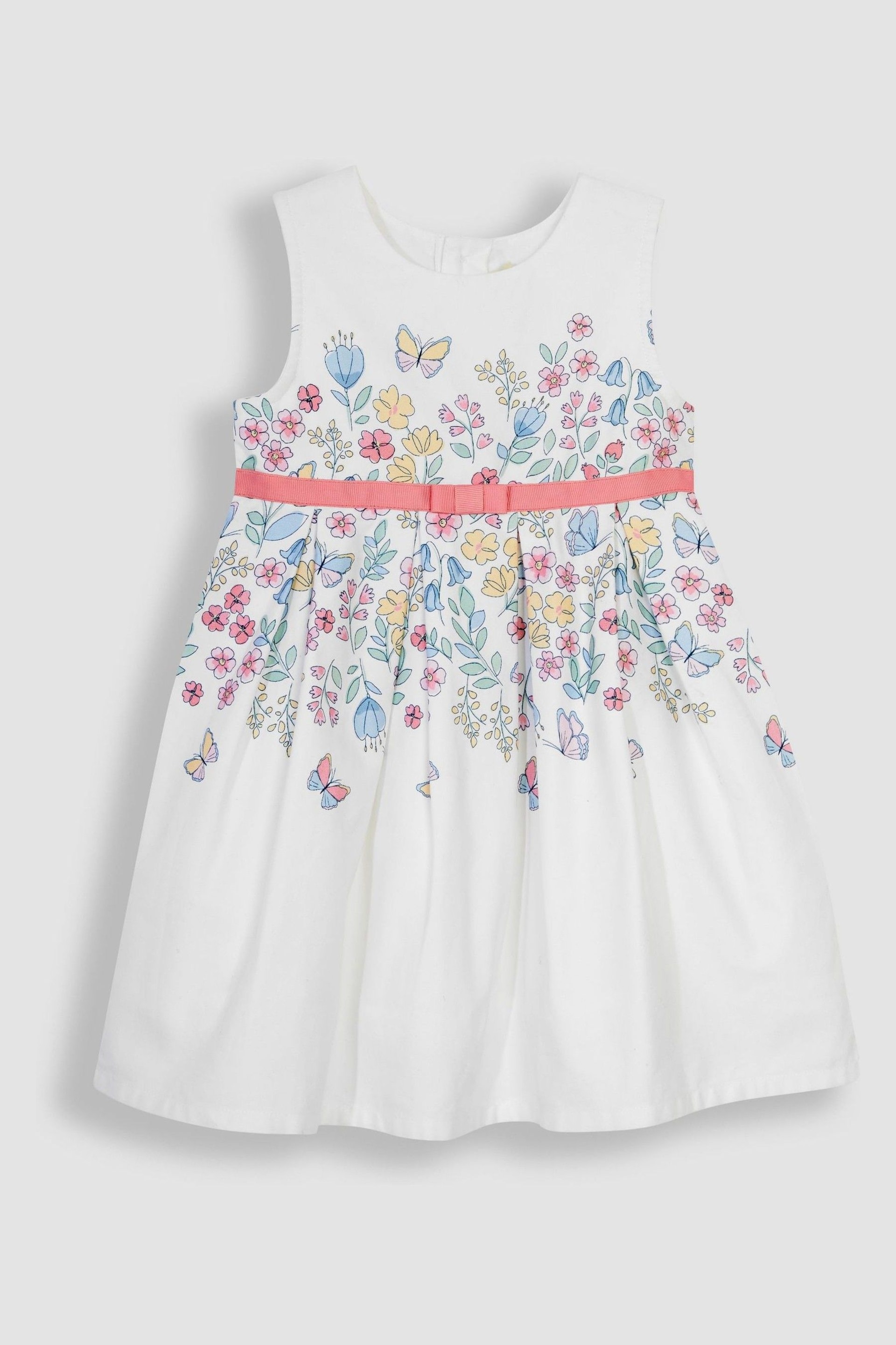 JoJo Maman Bébé White Butterfly Floral Pretty Pleated Party Dress - Image 1 of 3