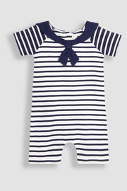 JoJo Maman Bébé White Navy Stripe Classic Breton Stripe Sailor Romper - Image 1 of 3