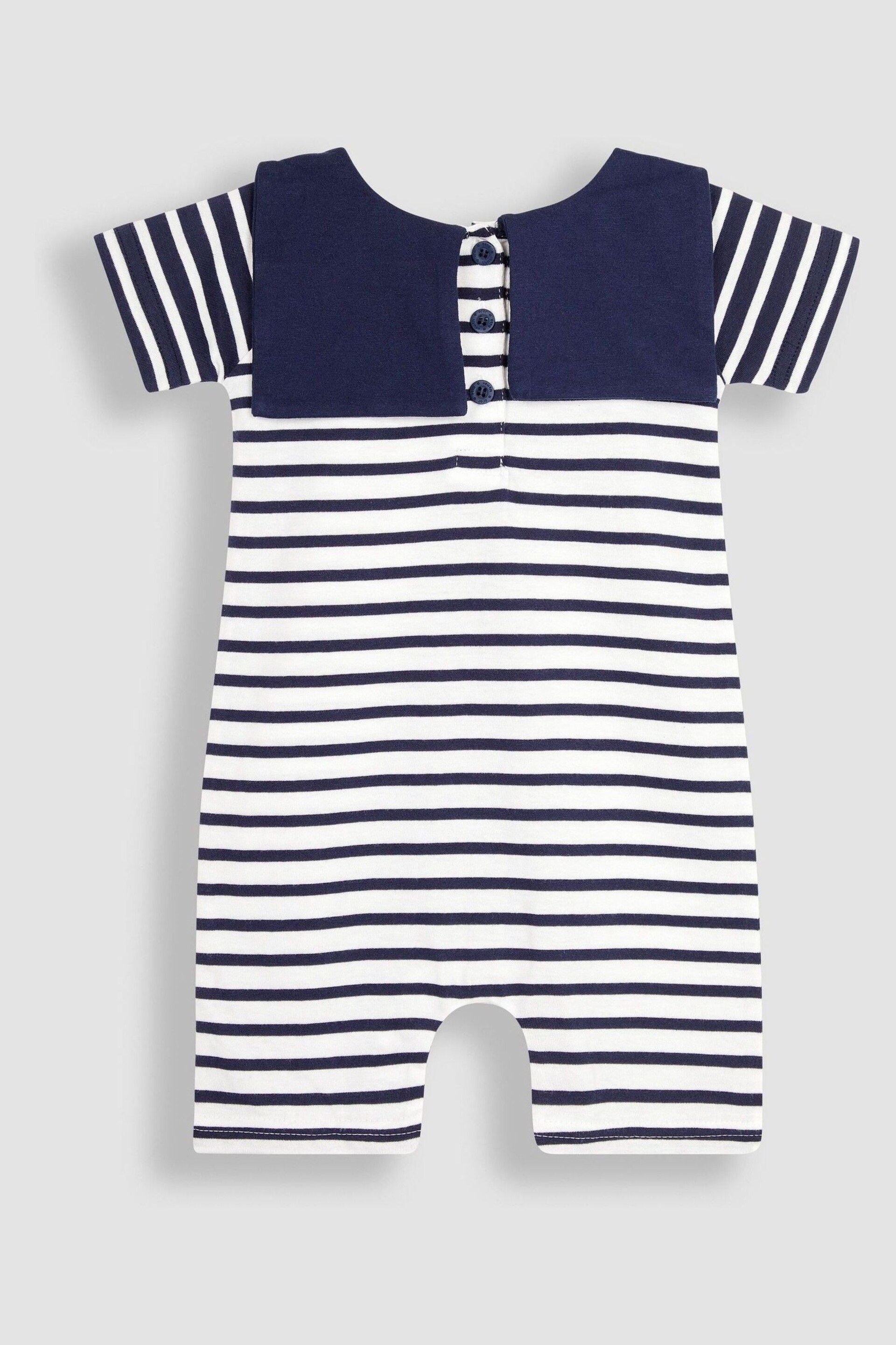 JoJo Maman Bébé White Navy Stripe Classic Breton Stripe Sailor Romper - Image 2 of 3