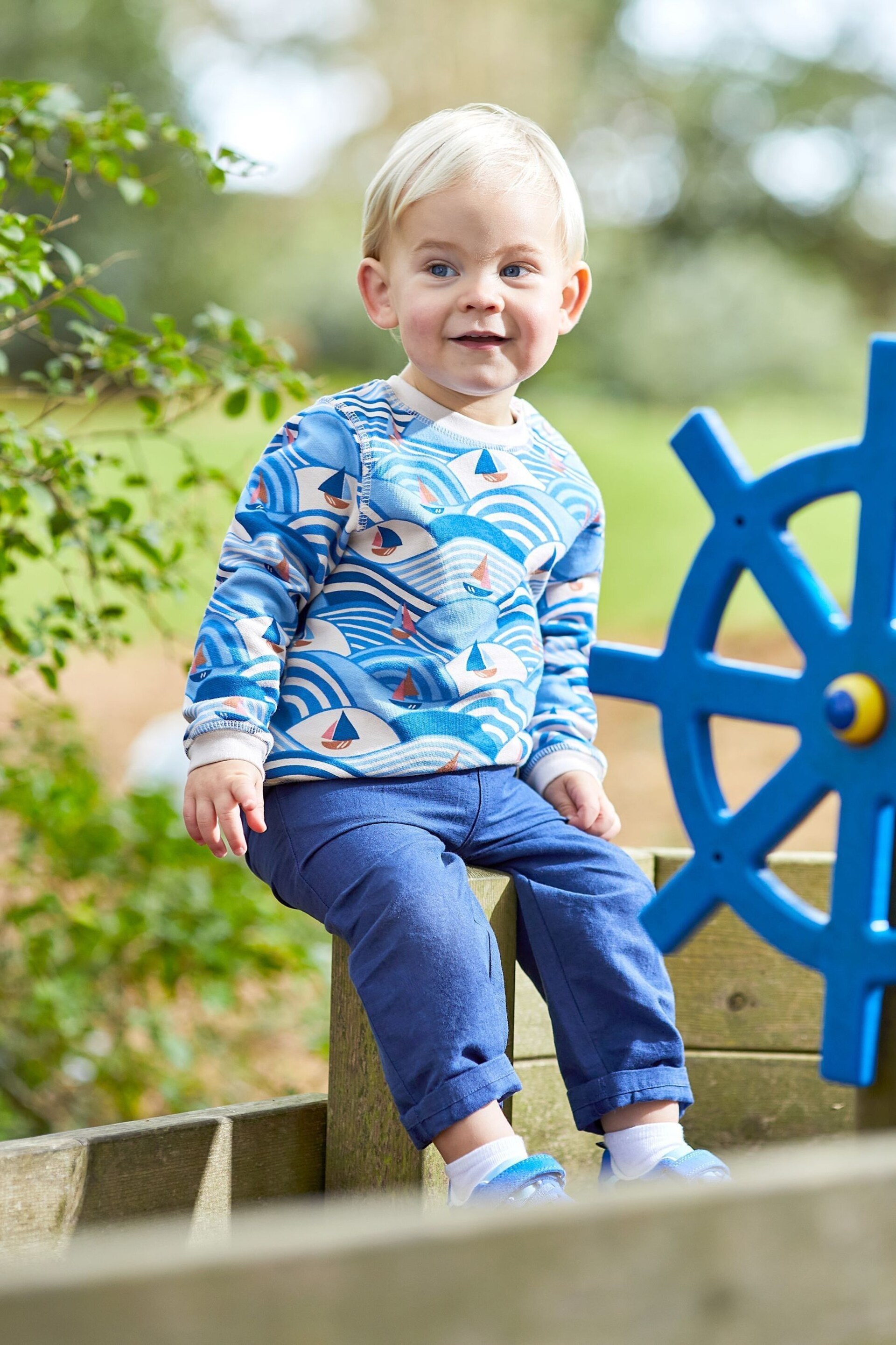 JoJo Maman Bébé Navy Cotton Linen Summer Trousers - Image 1 of 4